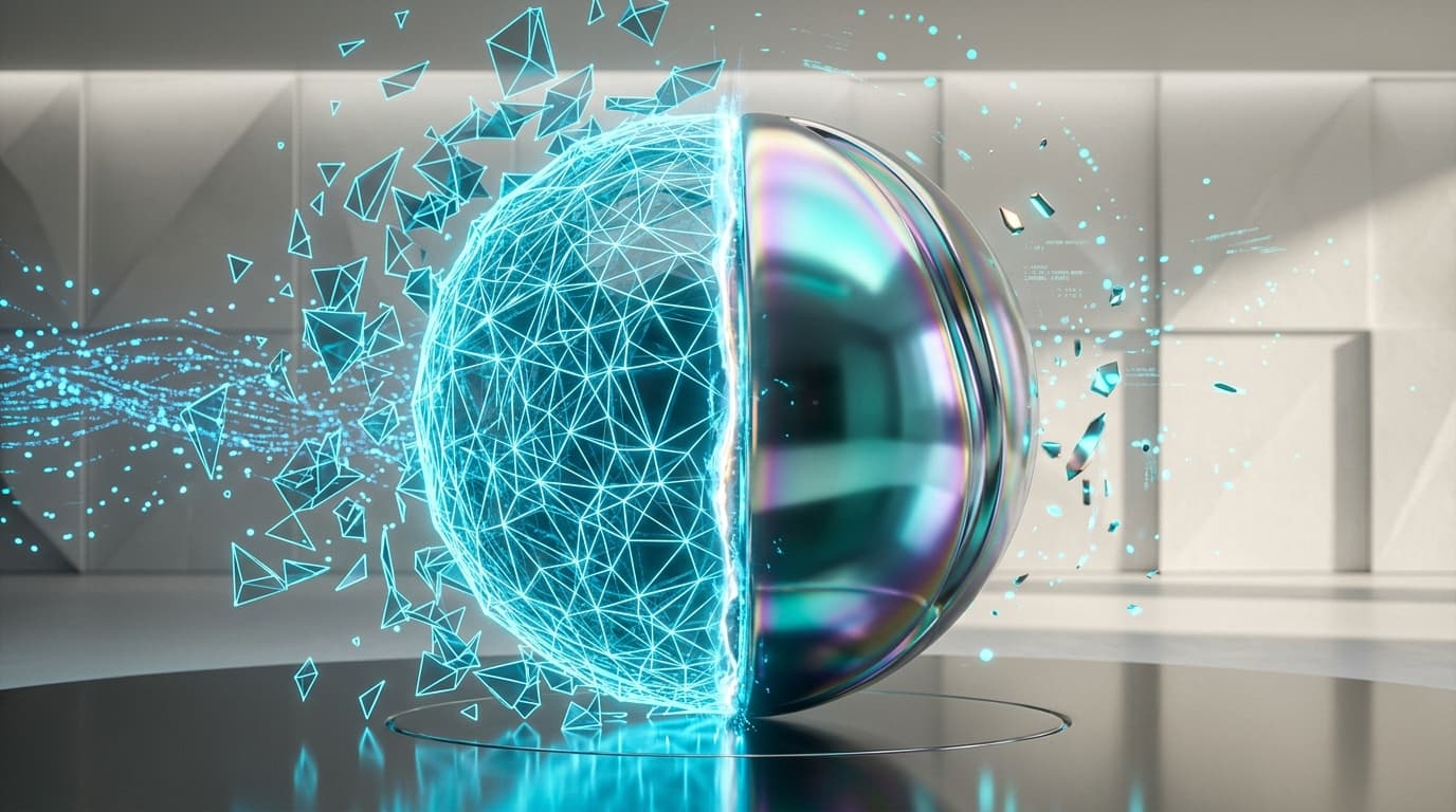 Polygonal mesh compression into smooth crystal 3D render
