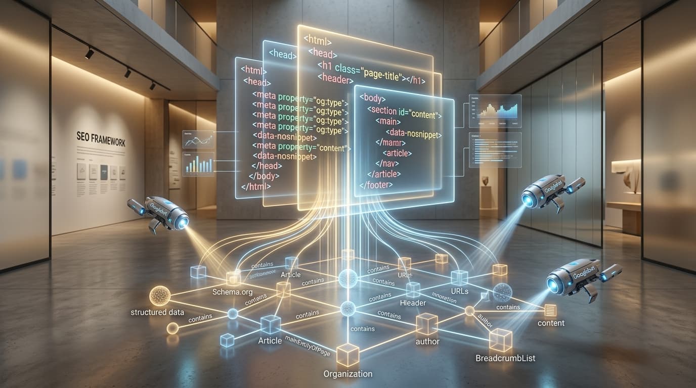 Layered HTML5 code prism with SEO structured data render